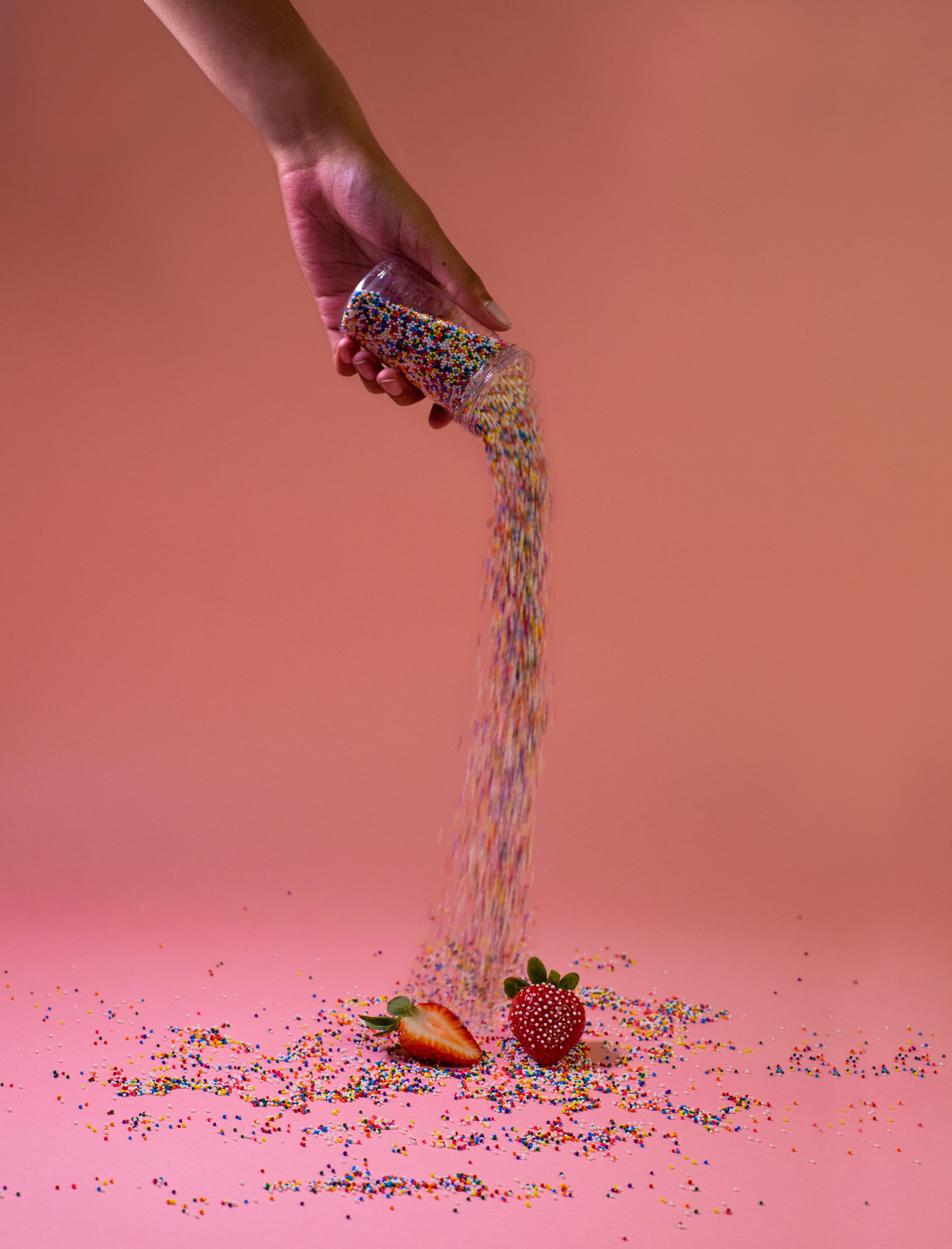poured sprinkles + strawberry