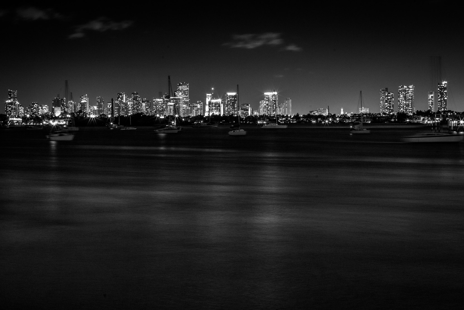 USA, Miami Beach: View of Donwtown Miami at Sunset