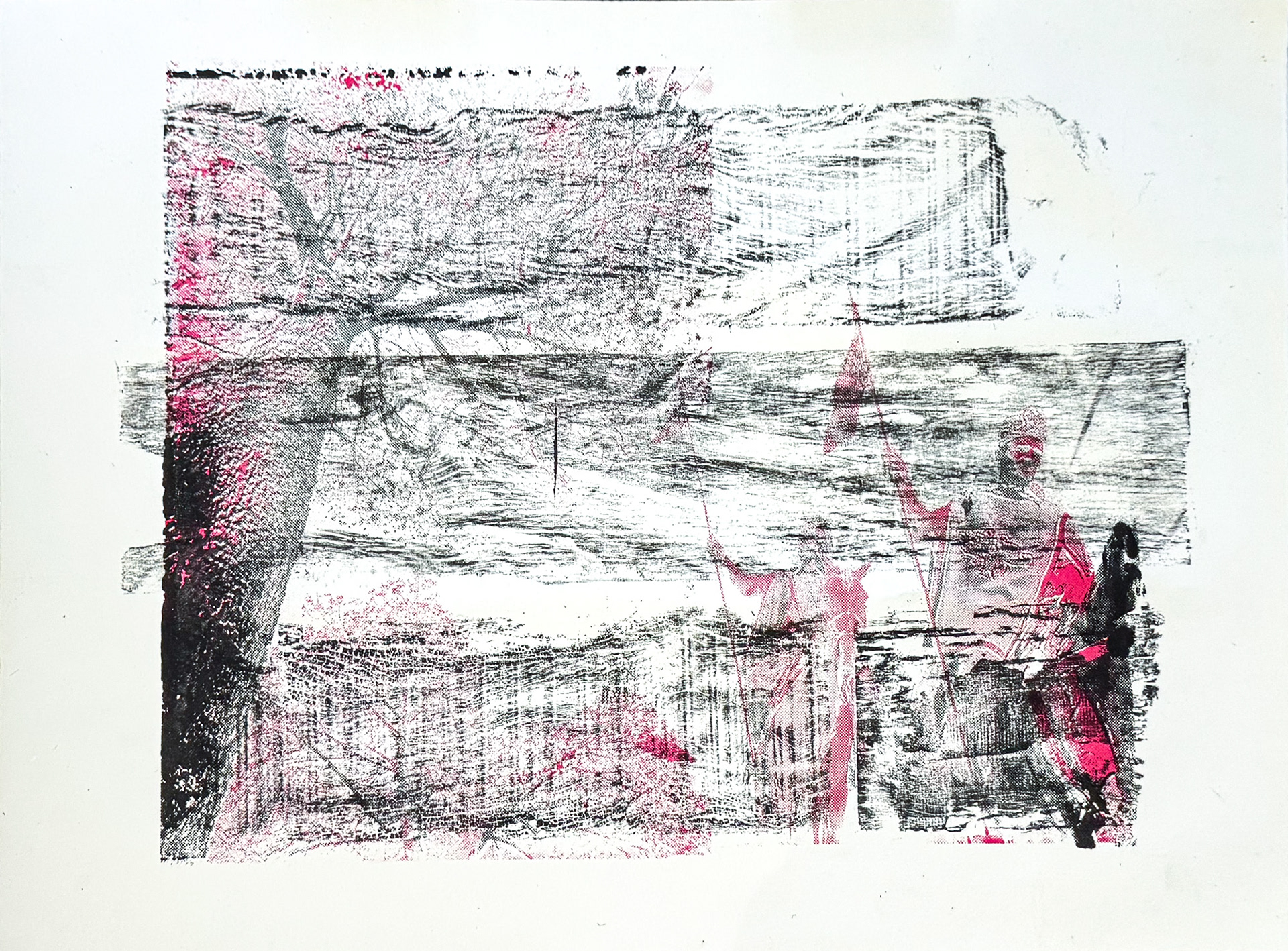 Morfeu, 2025 - Monotipia de tábuas de curral com tinta offset e serigrafia sobre papel - 60 x 80 x 0,1cm