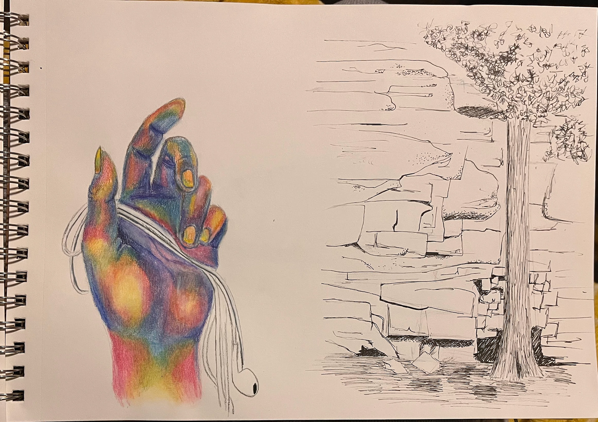 Left: Colored pencil; Right: Ball-point pen