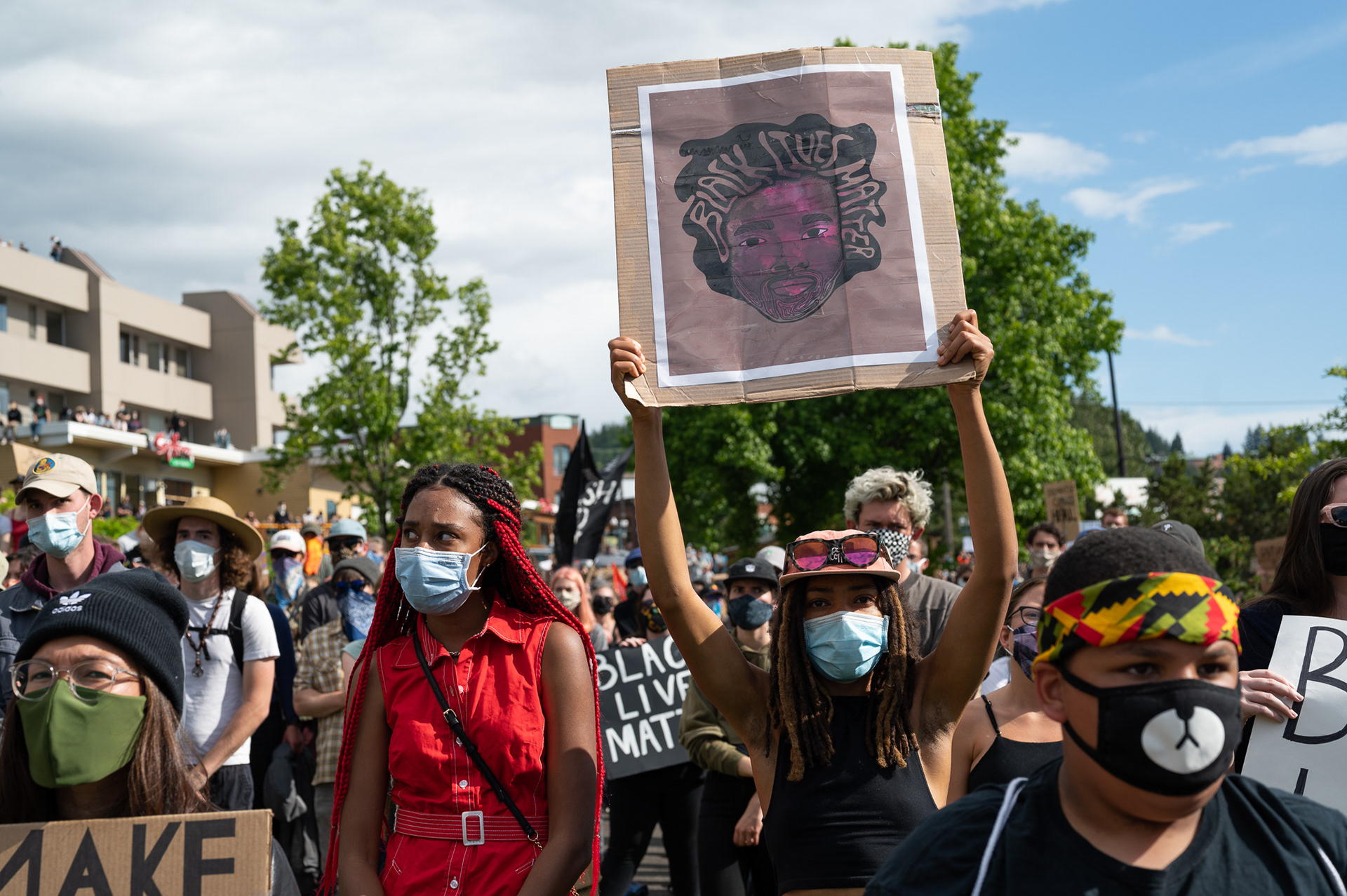Protestors at the June 6, 2020  Peaceful Solidarity Rally​ in Bellingham, Washington.