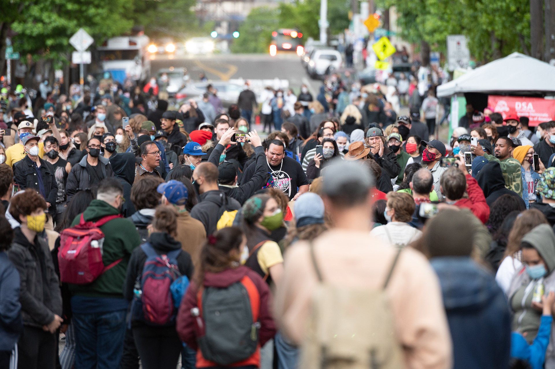 A drum performance by Native American supporters of the Capitol Hill Occupied Protest (CHOP) in Seattle.