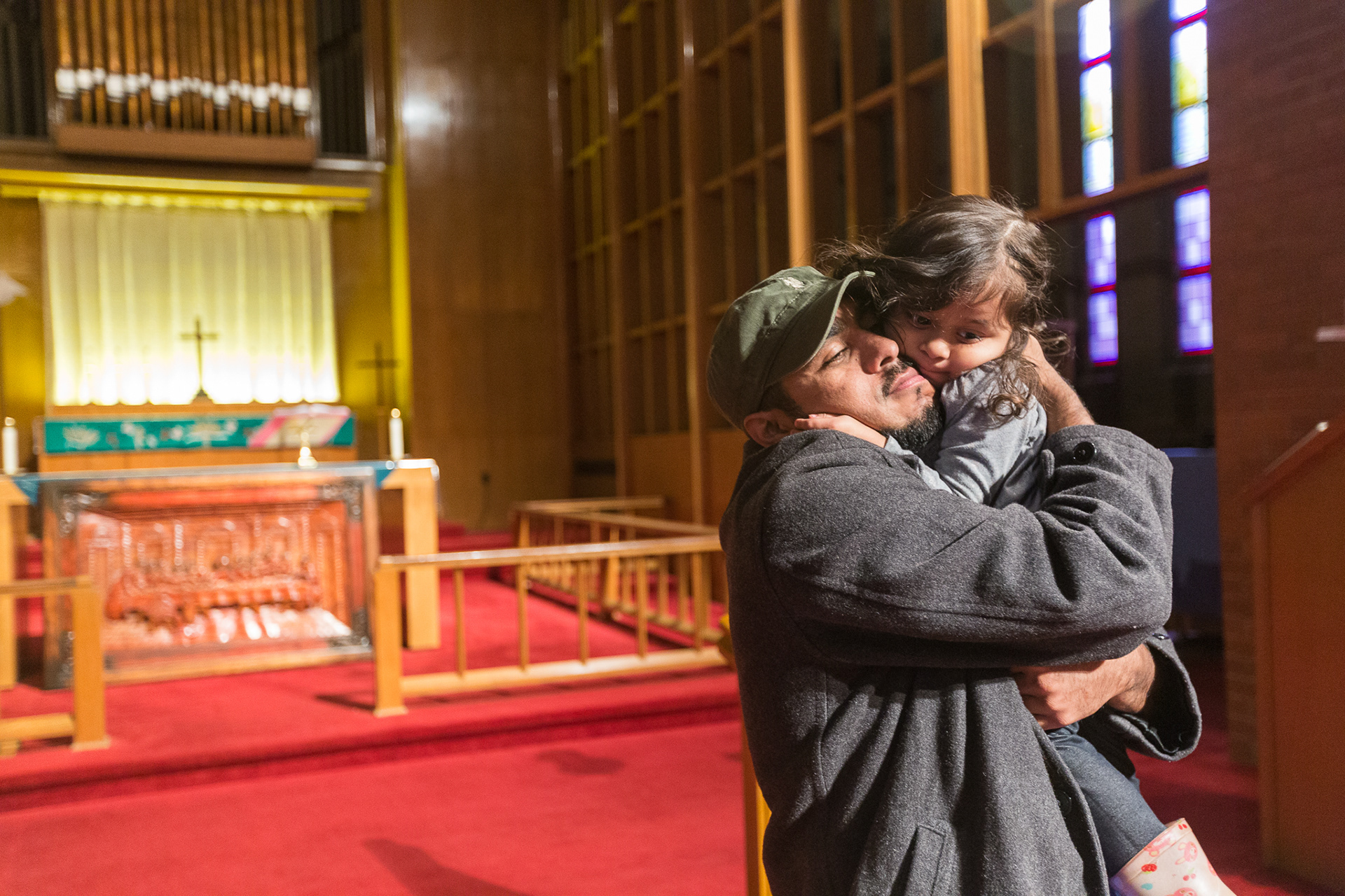 Portland Sanctuary seeker, Francisco Aguirre, and daughter Miranda are reunited at Augustana Lutheran Church following a support rally at the US Customs and Immigration Services office.