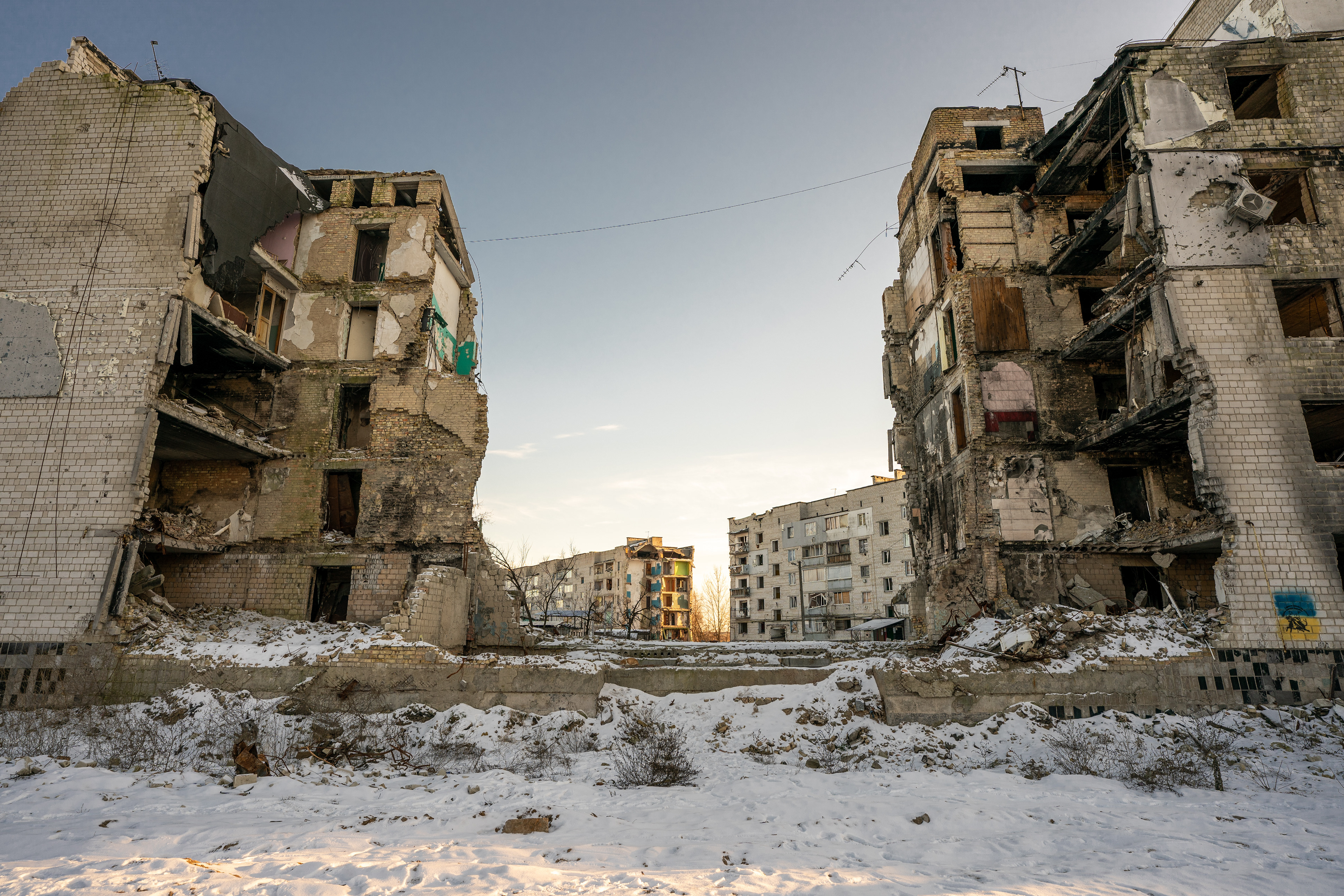 The center of this apartment complex in Borodyanka, Ukraine, collapsed when it was hit by a Russian missile on April 5, 2022.