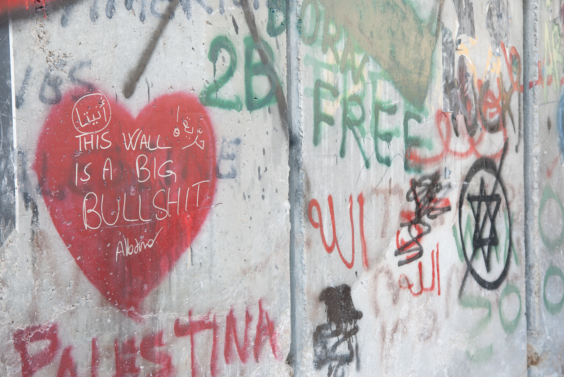 The separation wall on the Palestinian side of Bethlehem.