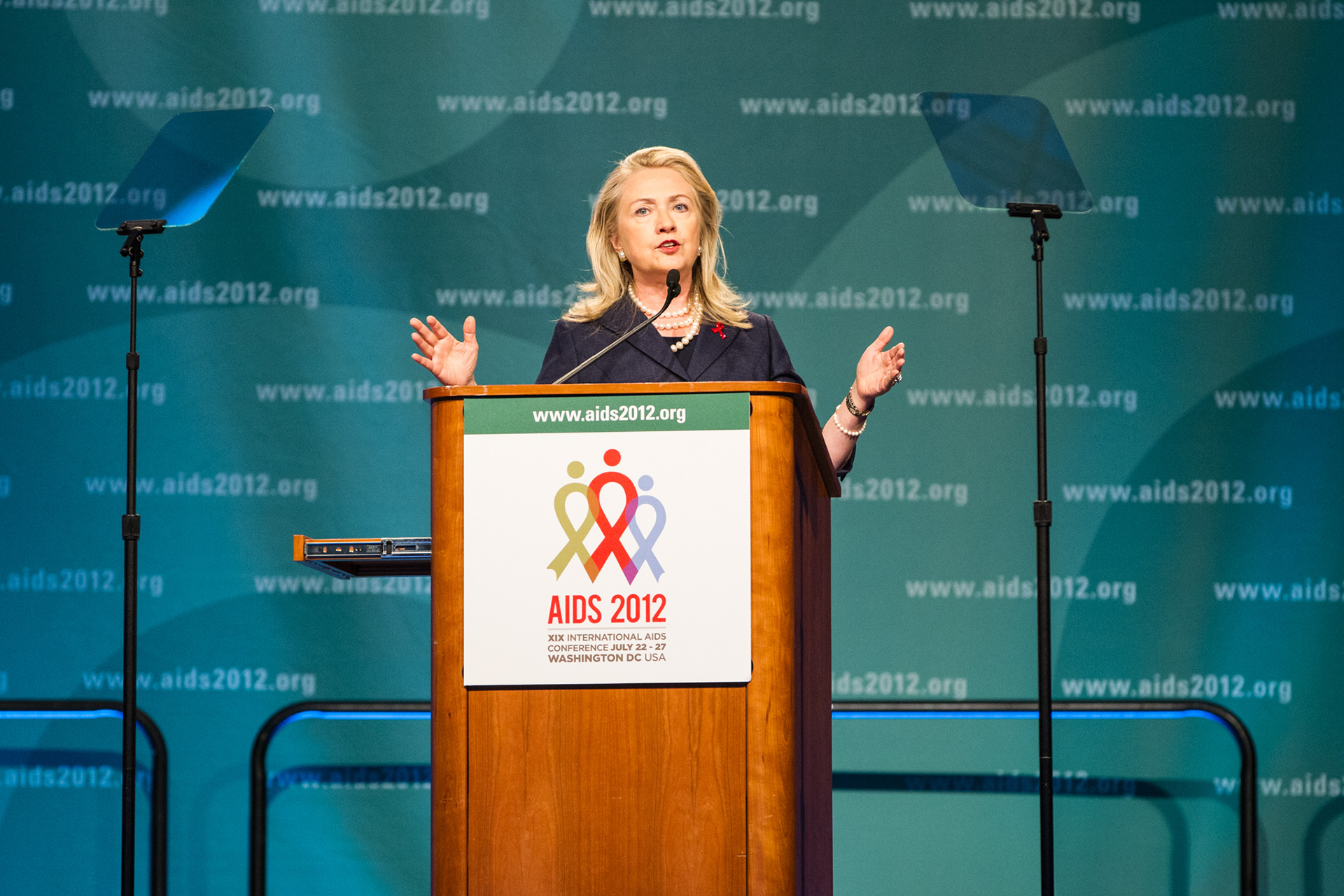 Secretary of State Hillary Clinton speaks at the 2012 International AIDS Conference in Washington, D.C.