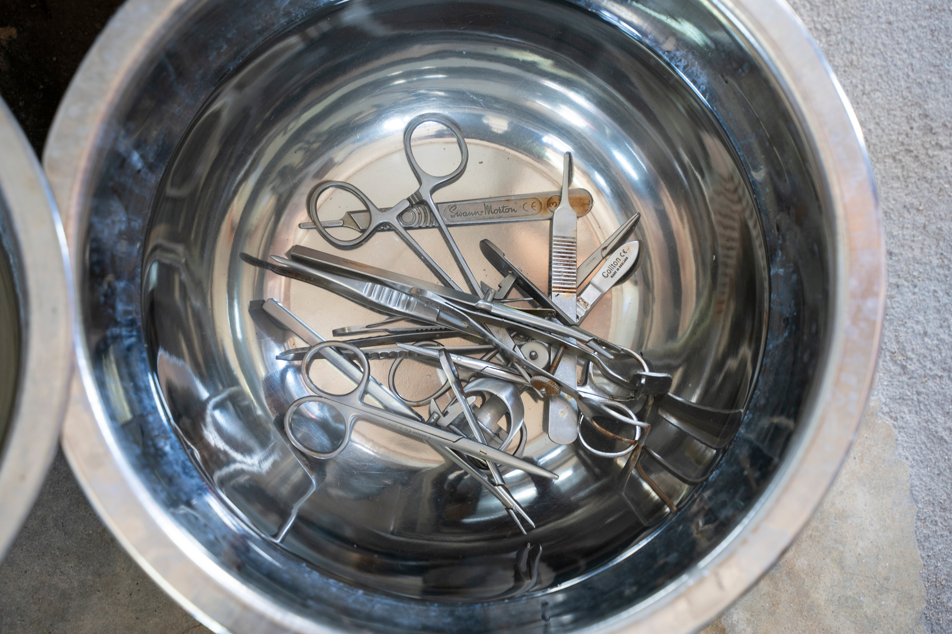 Used surgical tools following trachoma surgery at the Mkuranga District Hospital near Dar Es Salaam, Tanzania.