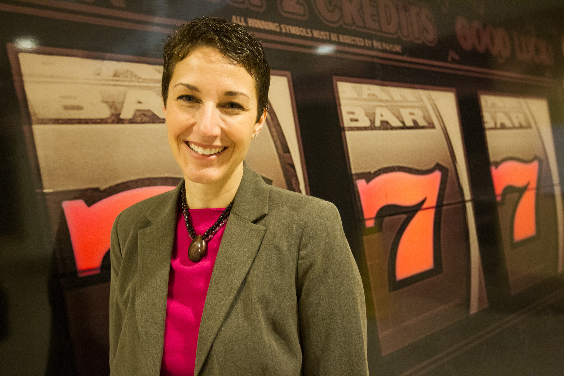 Jennifer Kulczycki, Rock Gaming communications director on a tour of the new facility.