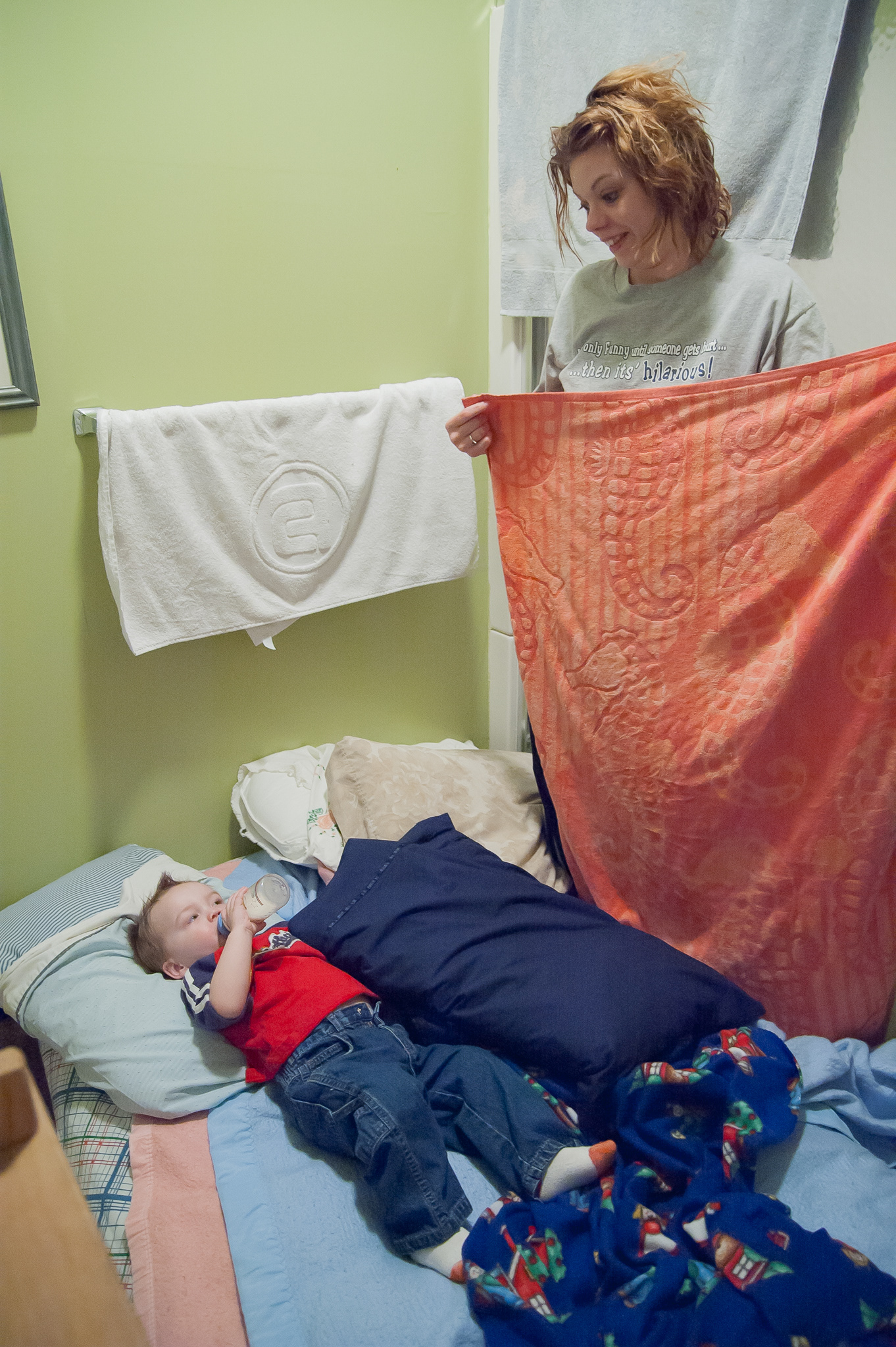 Jamie Hoefler and Brandon are assigned to sleep in one of the shower rooms at IHNWC. The Day Center makes use of every available office and room to house clients when a church host location is not available. An inflatable matress is placed in the room in the evening to convert the space to sleeping quarters.