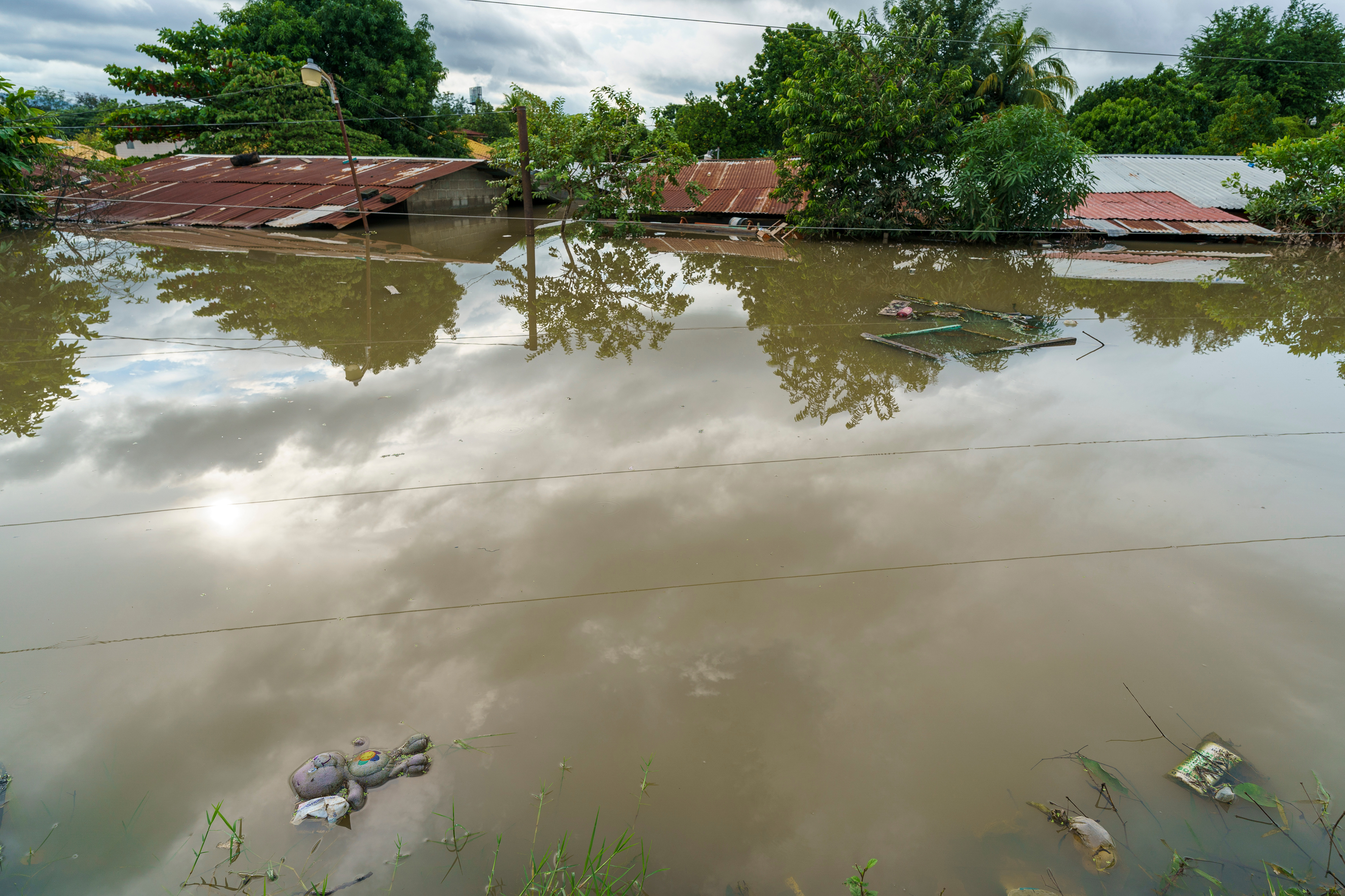 La Lima, Honduras, sits under 10 feet (3 meters) of water after waters from Hurricane Eta breached the levee surrounding the town in November 2020.
