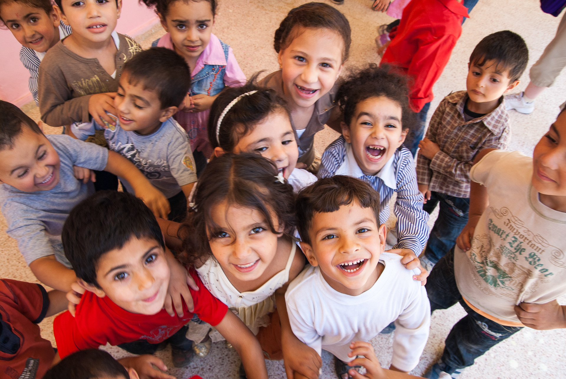 Children at a school located within the Jalazone refugee camp in Ramallah, Palestine.