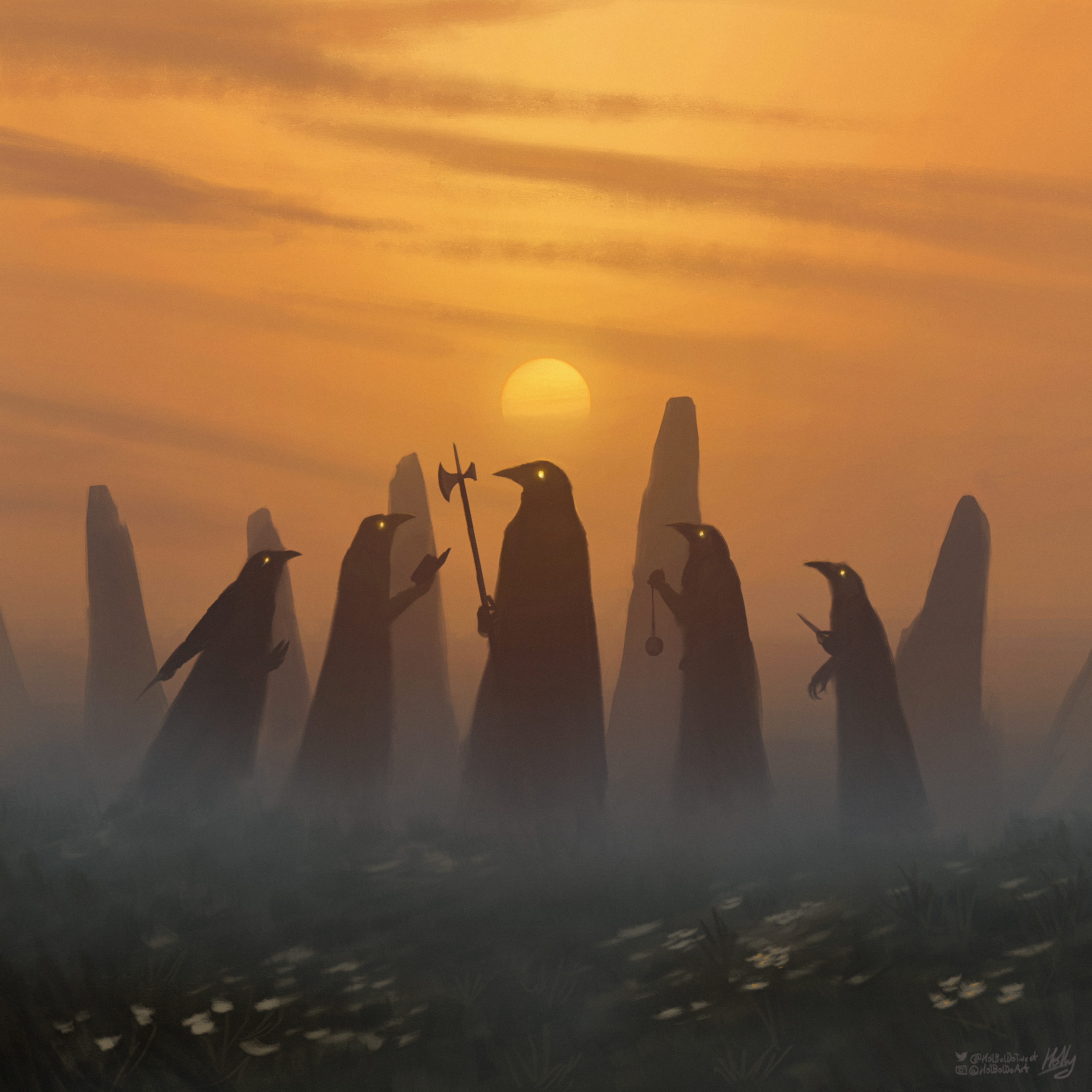 The Crows Who Watch the Dawn by the Stones