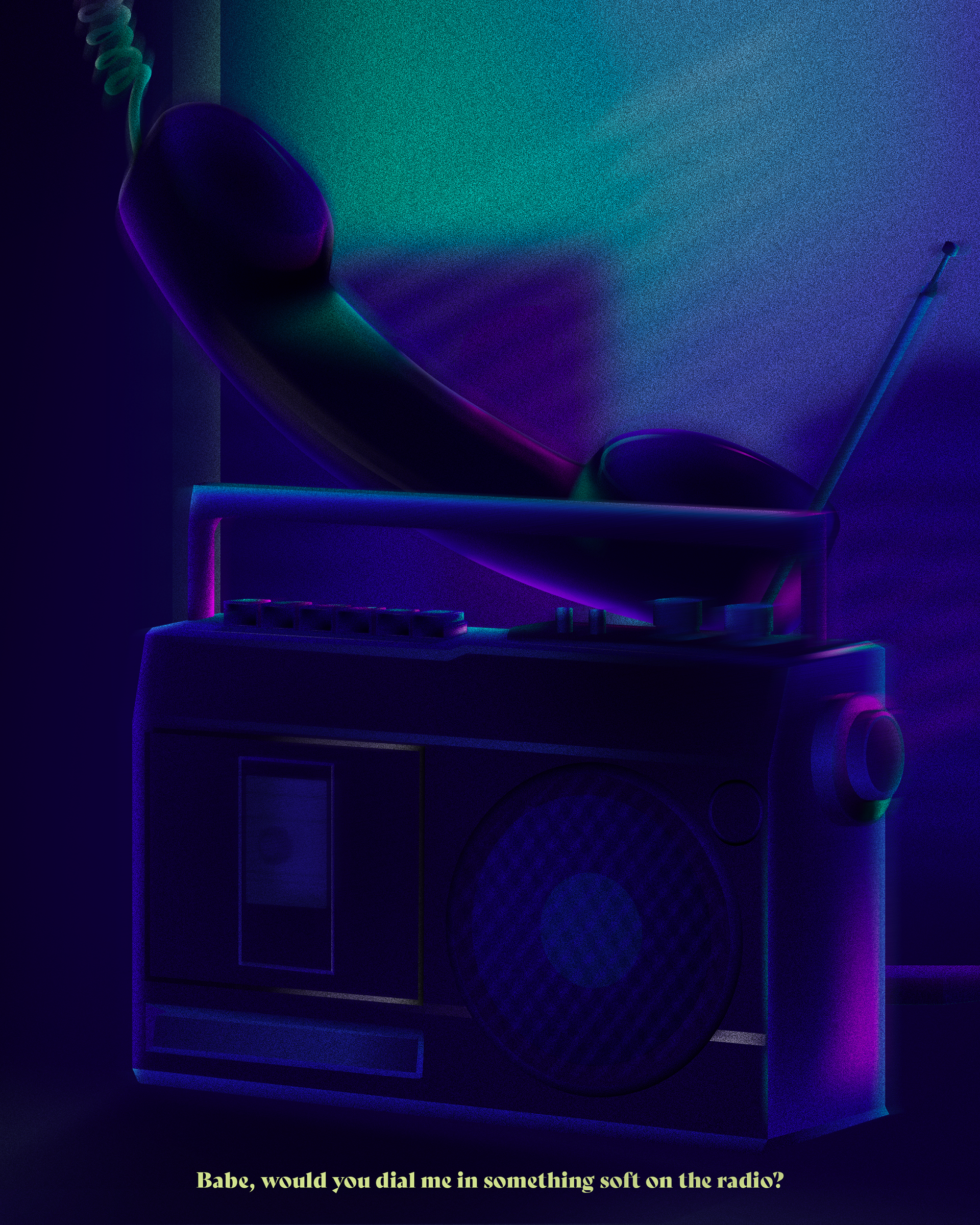 an illustration inspired by "I Still Love You" by Night Traveler a phone and an old school radio