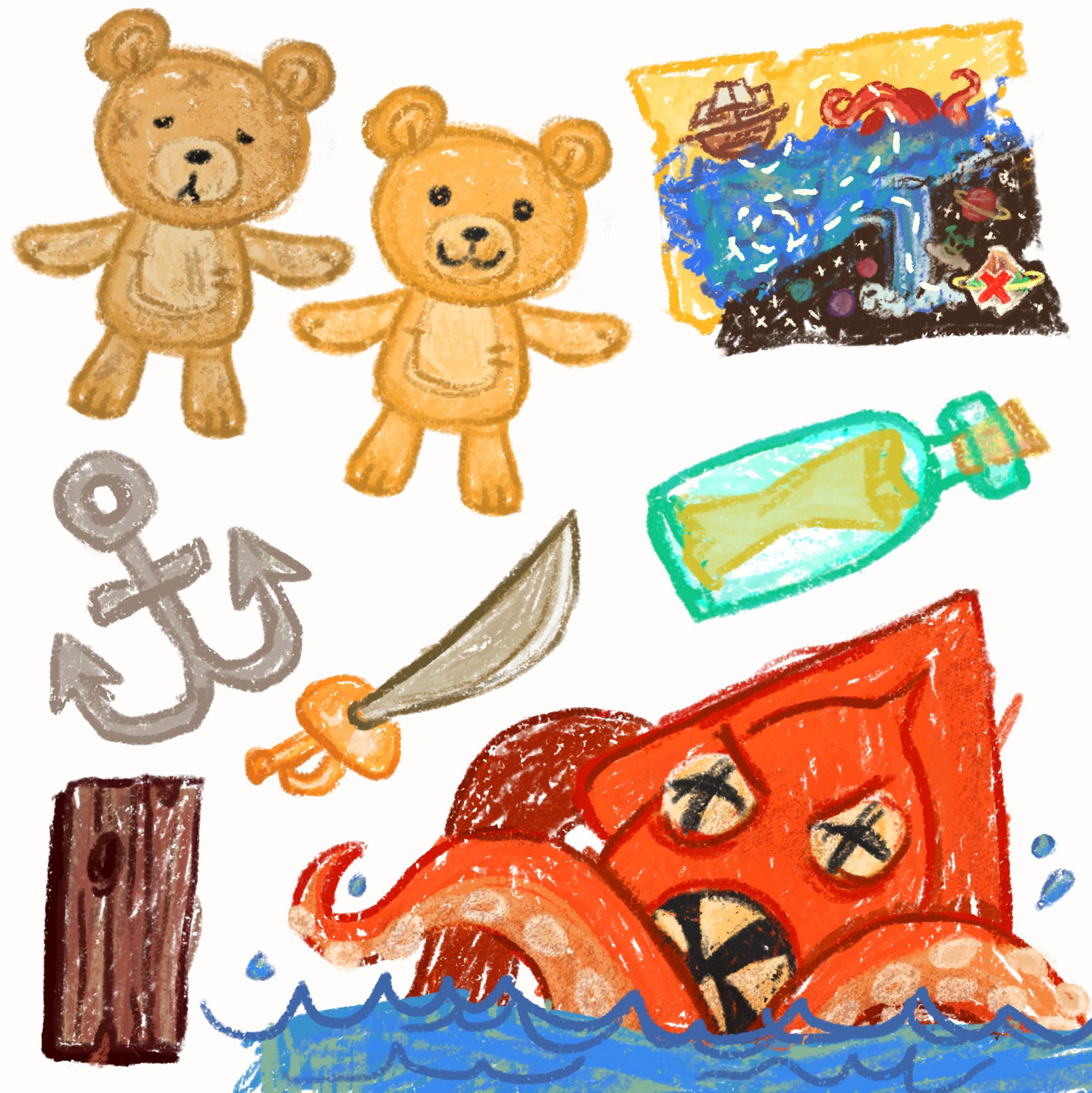 Concept art to explore the art style and crayon look.