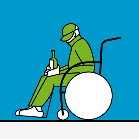 Sich in den Rollstuhl zu trinken