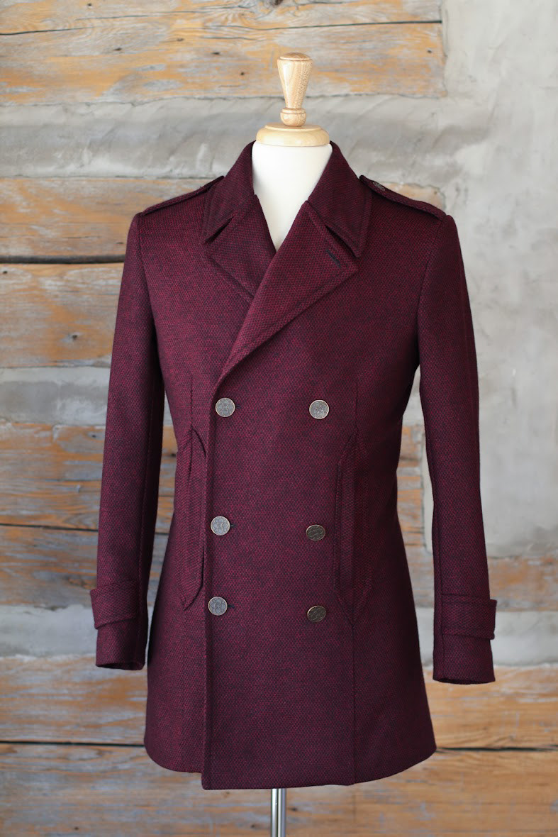 Menswear peacoat made using traditional hand-sewn tailoring techniques for a crisp finish. Pattern by Goldstream (with some alterations for style and fit).