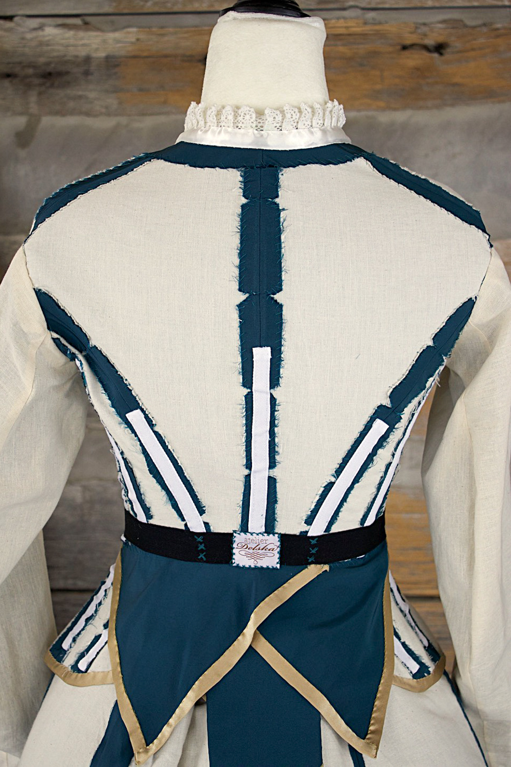Interior details of 1876s silk gown insides. As carefully constructed inside as out. Enquire for Couture pricing.