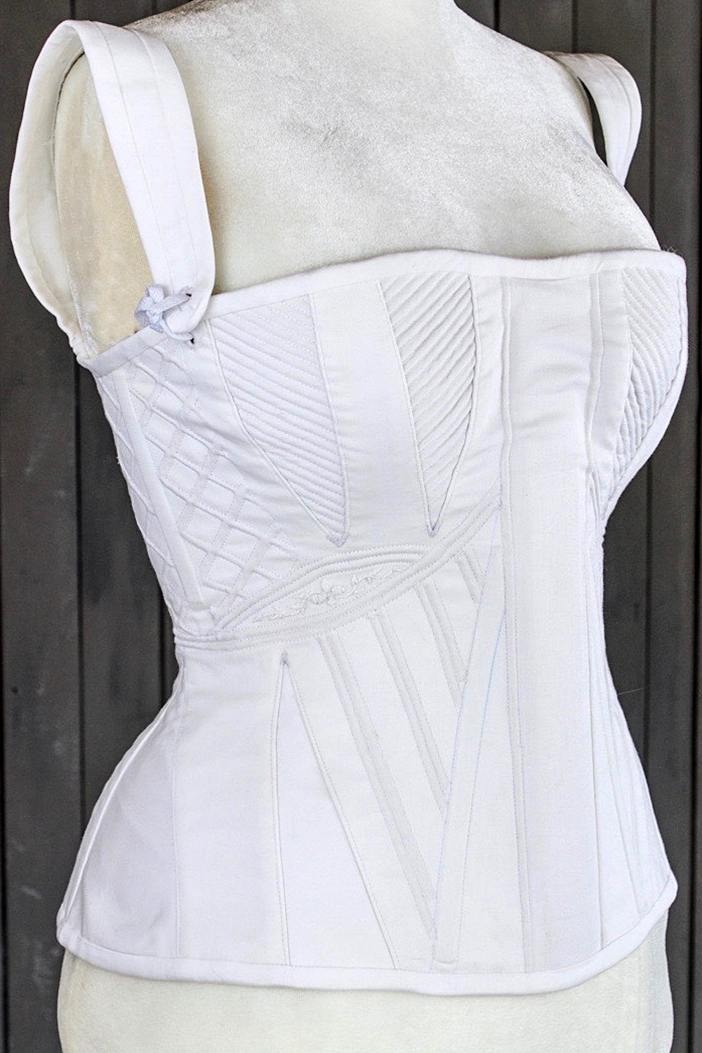 1830s Corded Corset: carefully detailed romantic era cording. Enquire for Bespoke pricing.