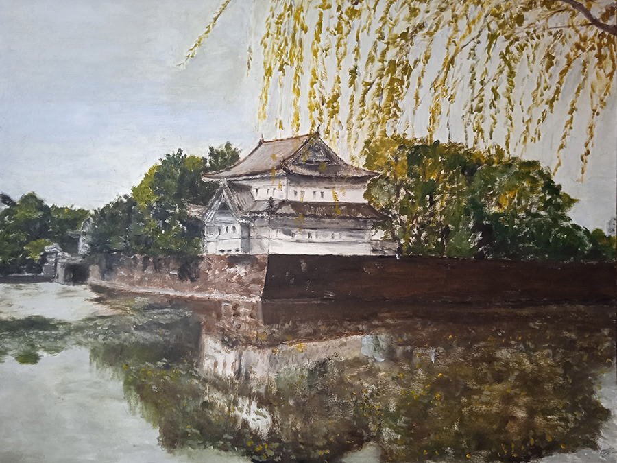 Estamp-like, Tokyo, huile sur papier, 65x50cm, mai 2023