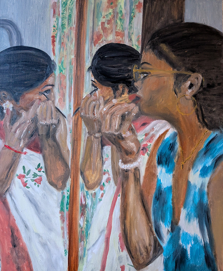 A day out, Puducherry, India, huile sur toile,55x65cm, mars 2025