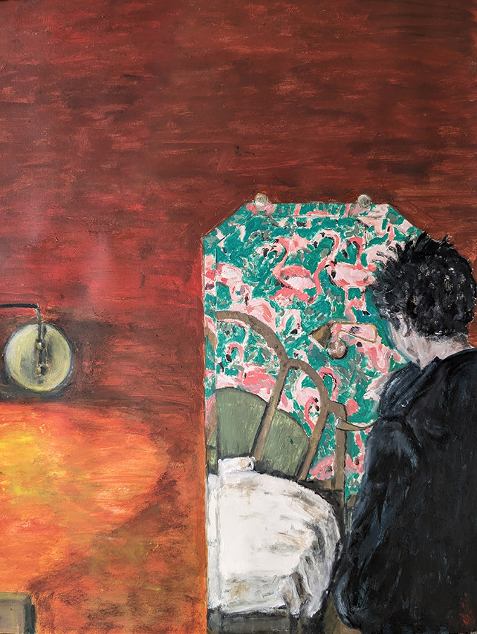 Hôtel André Latin, peinture Cobra sur papier, 50x65cm, janvier 2024