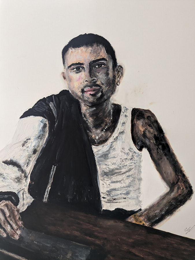 Adithya, Mumbai, huile sur papier, 50x65cm, avril 2024