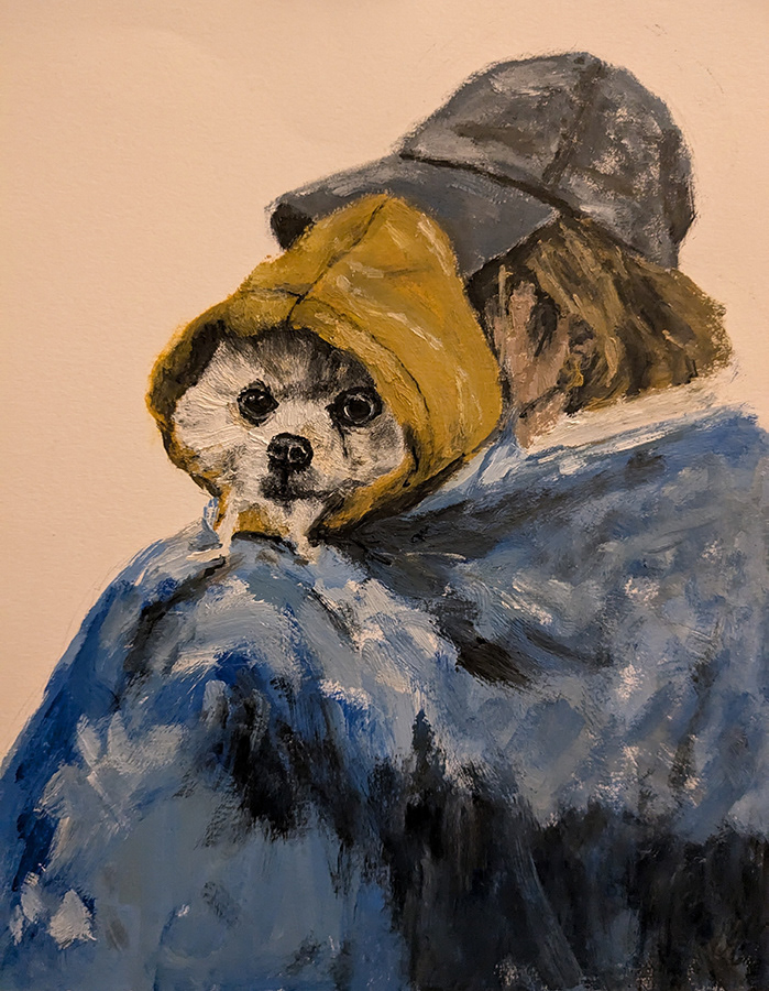 Bajo la lluvia con mama, Colombia, huile sur papier, 24x32cm, octobre 2024