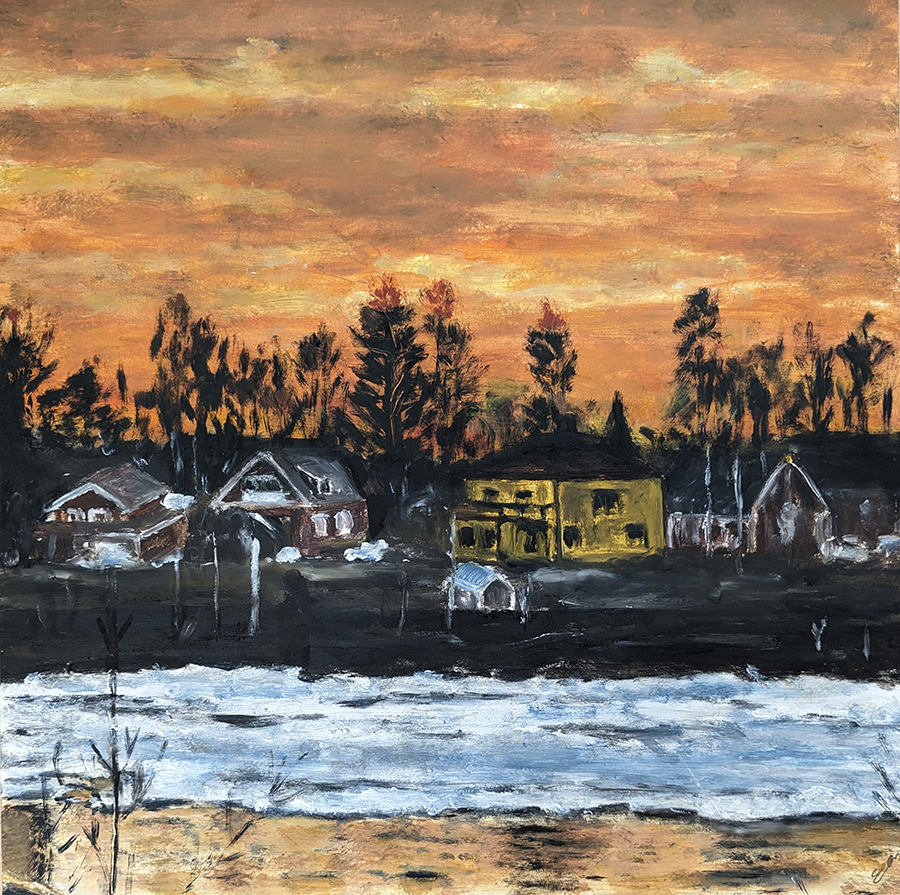 With love from Lapland, Pello, huile sur papier, 50x50cm, mai 2024