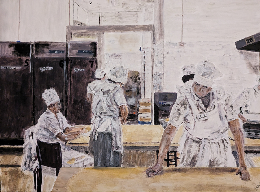 Fine settimana a Roma, Osteria Da Fortunata Roma 1921, huile sur papier, 65x50cm, avril 2024