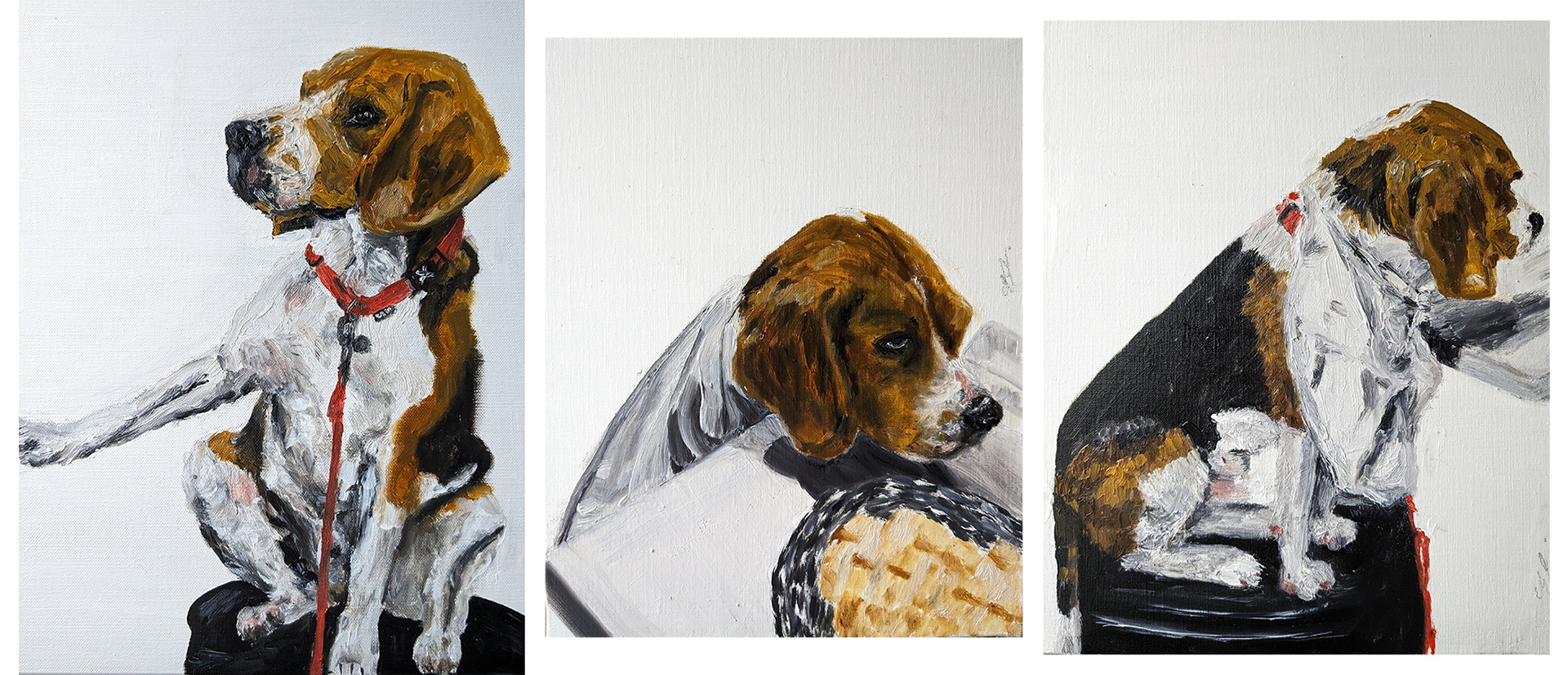 Uno à la buvette, triptyque, huiles sur toiles, 33x41cm, juin 2024