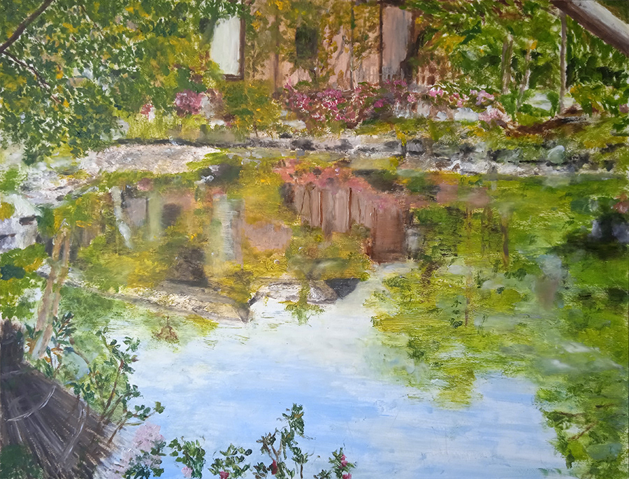 Estamp-like 4, Nara, Isuien garden, huile sur papier, 65x50cm, juin 2023