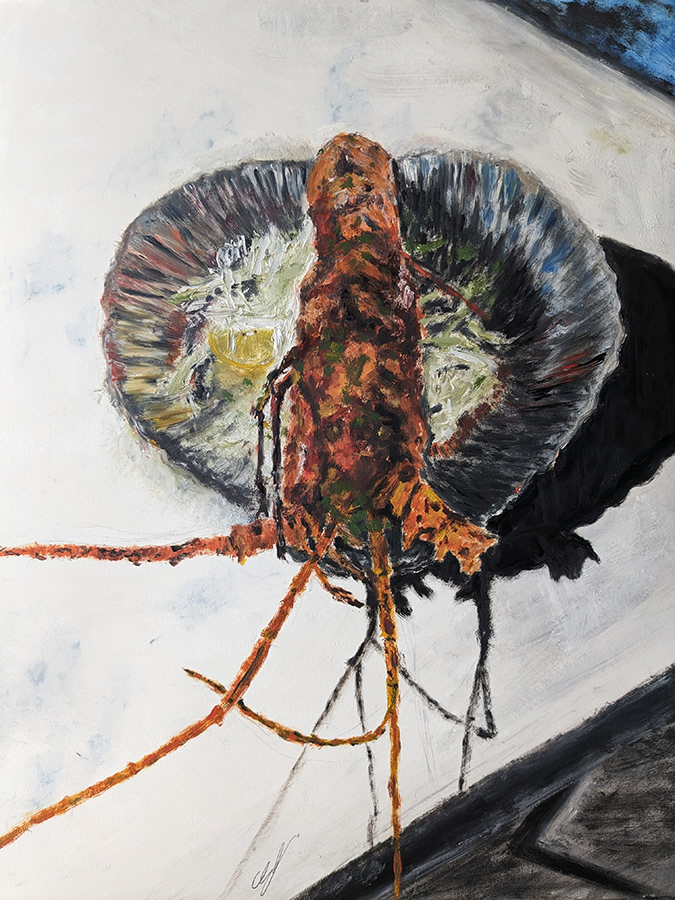 Koliwada Seafood Festival, Mumbai, India, huile sur papier, 50x65cm, avril 2024