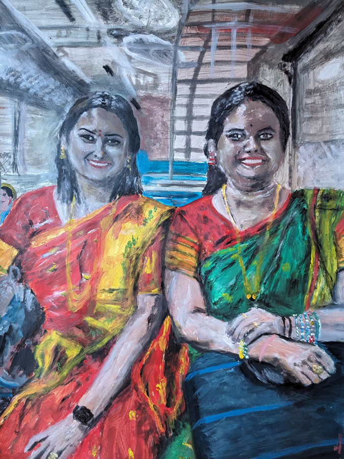 Ladies only, Mumbai, huile sur papier, 50x65cm, mars 2024