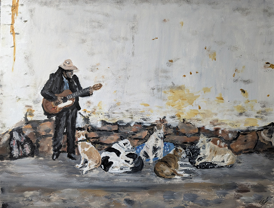 Villa de Leyva, dans la rue..., Colombie, huile sur papier, 65x50cm, septembre 2024