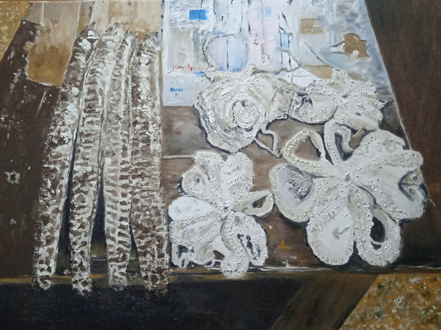 Still life from Darajani market, Zanzibar, huile sur toile, 80x60cm, juillet 2023
