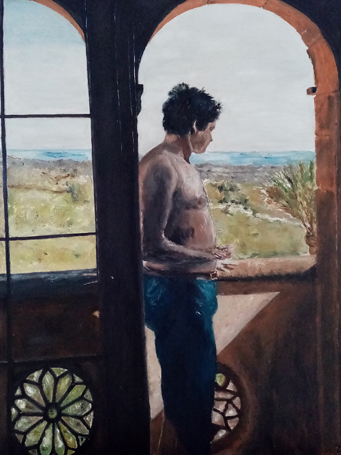 Le balcon, Majorque, huile sur papier, 50x65cm, juillet 2022