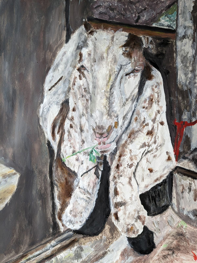 Biquette, Mumbai, huile sur papier, 50x65cm, mars 2024