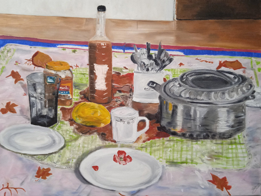 Mama Raya's diner, Zanzibar, huile sur toile, 80x60cm, juillet 2023
