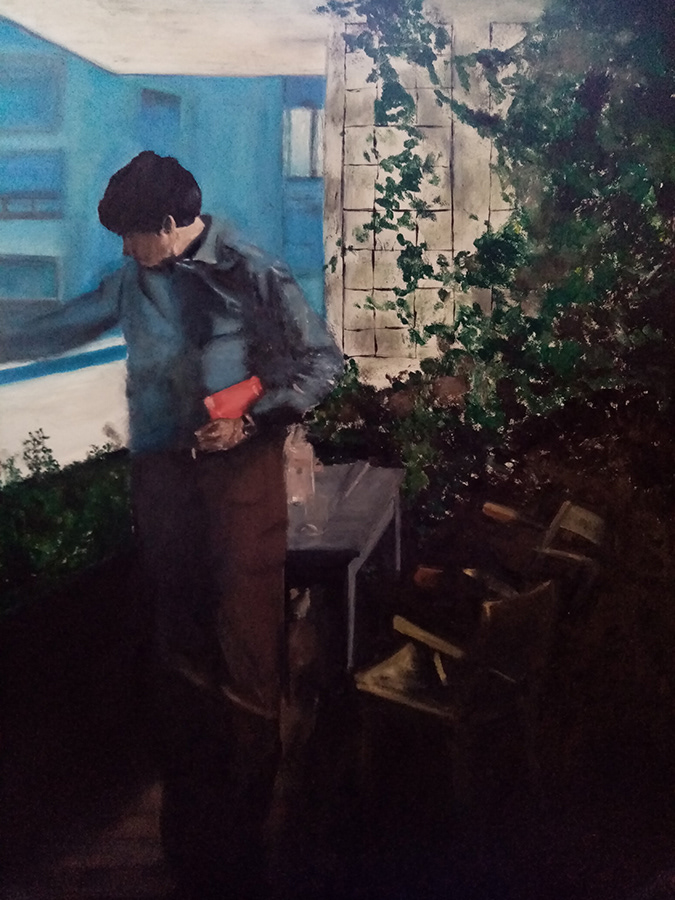 L'arrosage, huile sur papier, 50x65cm, juillet 2022