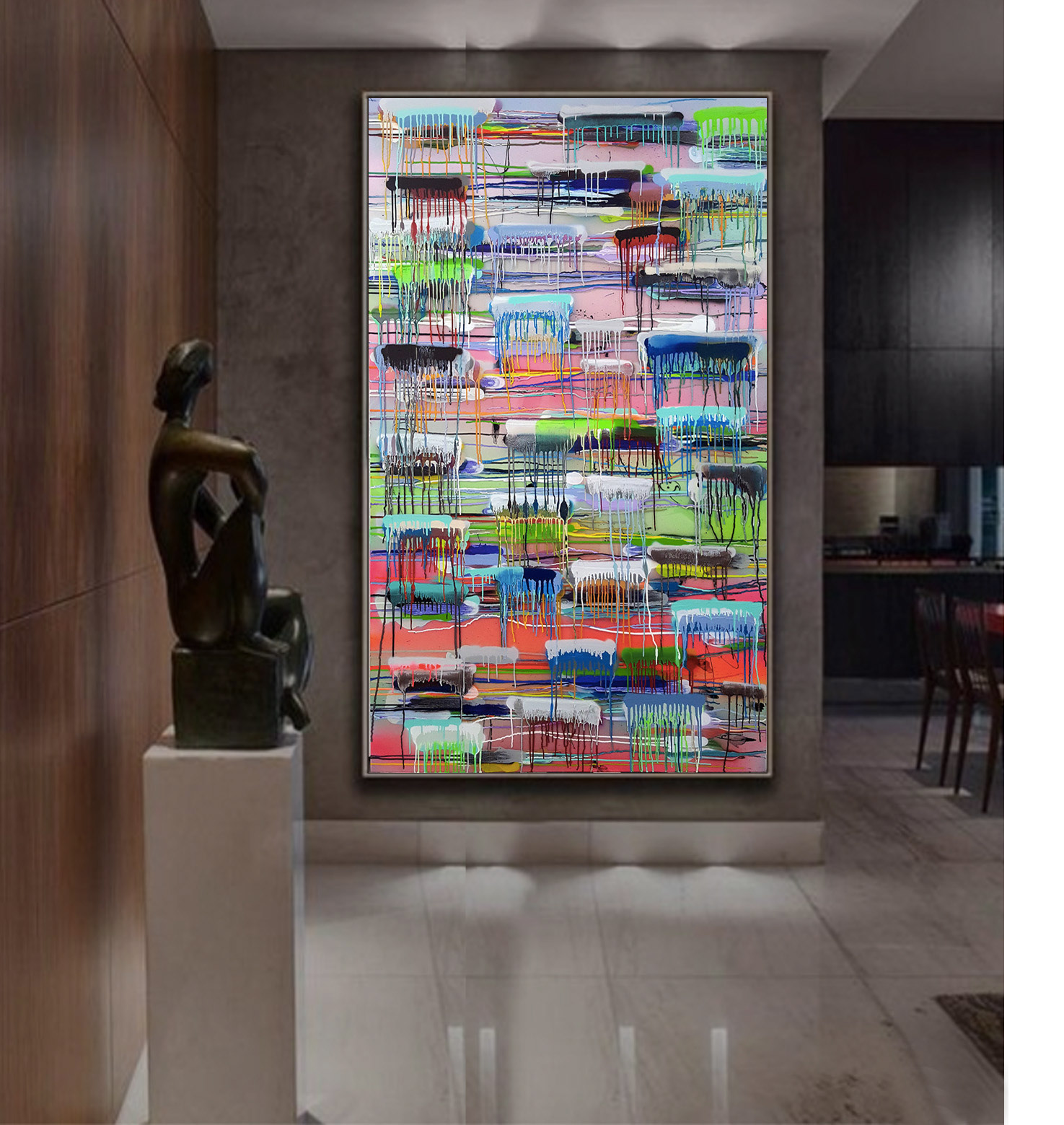 Peinture 200904 - 195x114cm/76,7’x44,8’ Polymer and spray paint on polycarbonate, on canvas
