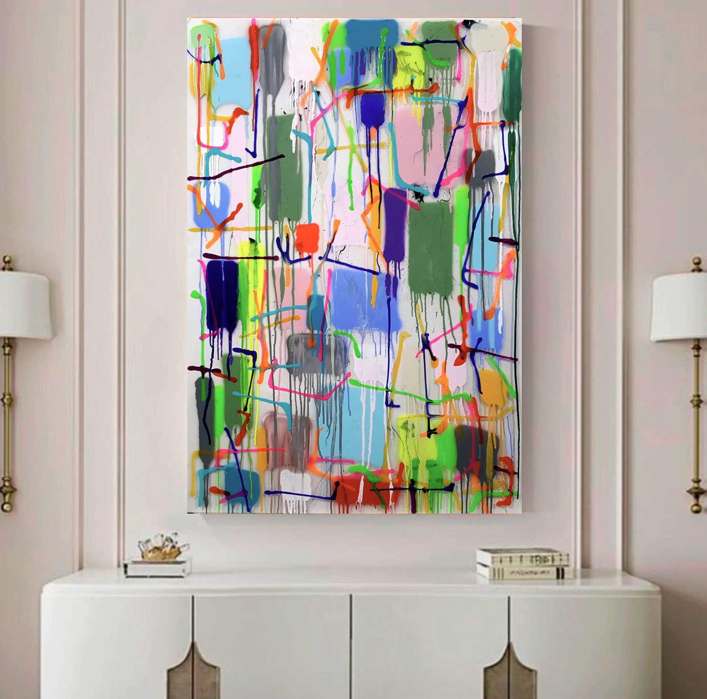 P 210629 - 146x97cm/57,4’x38,1’ - Polymer and spray paint on polycarbonate, on canvas