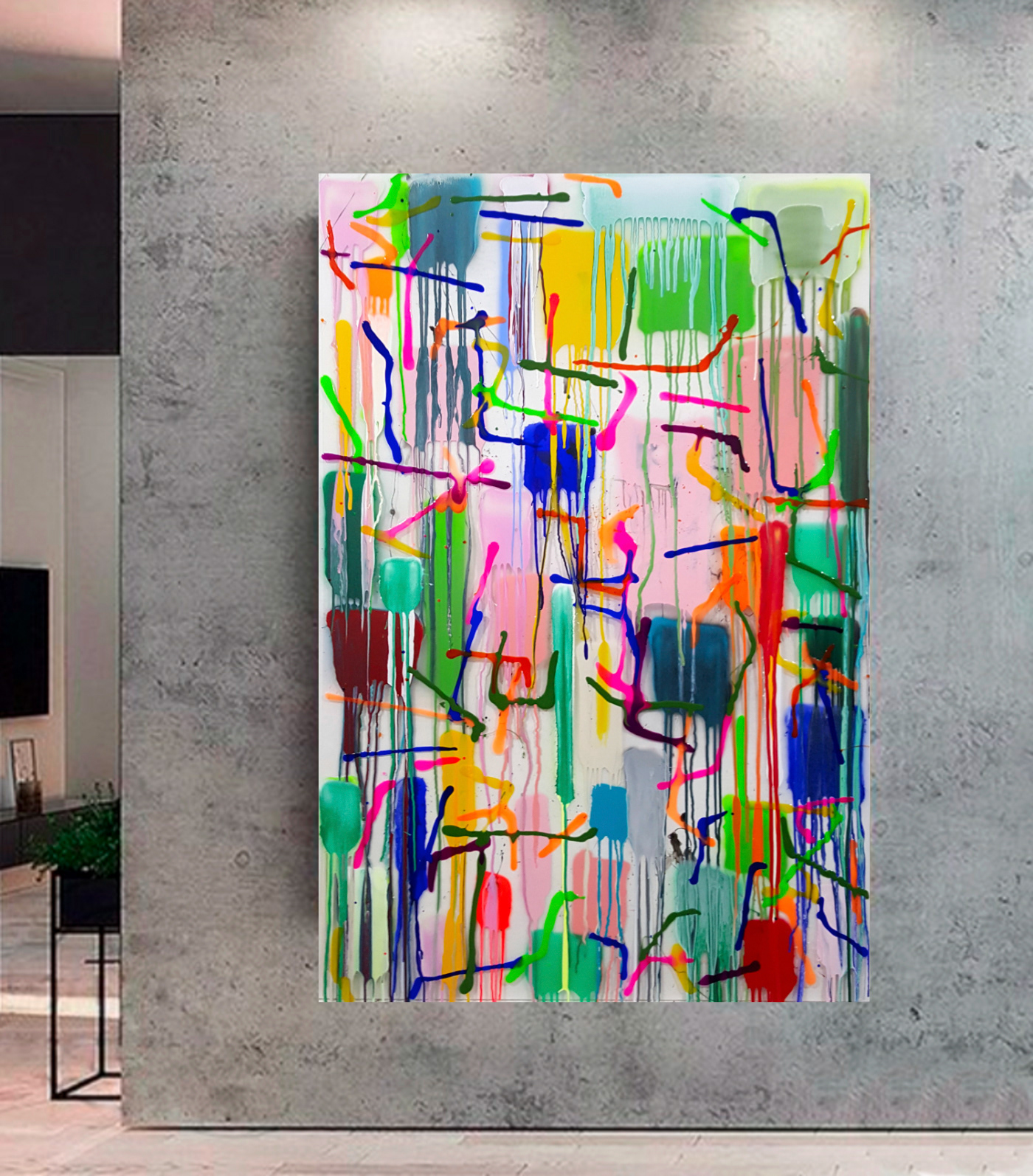 P 210630 - 146x97cm/57,4’x38,1’ - Polymer and spray paint on polycarbonate, on canvas