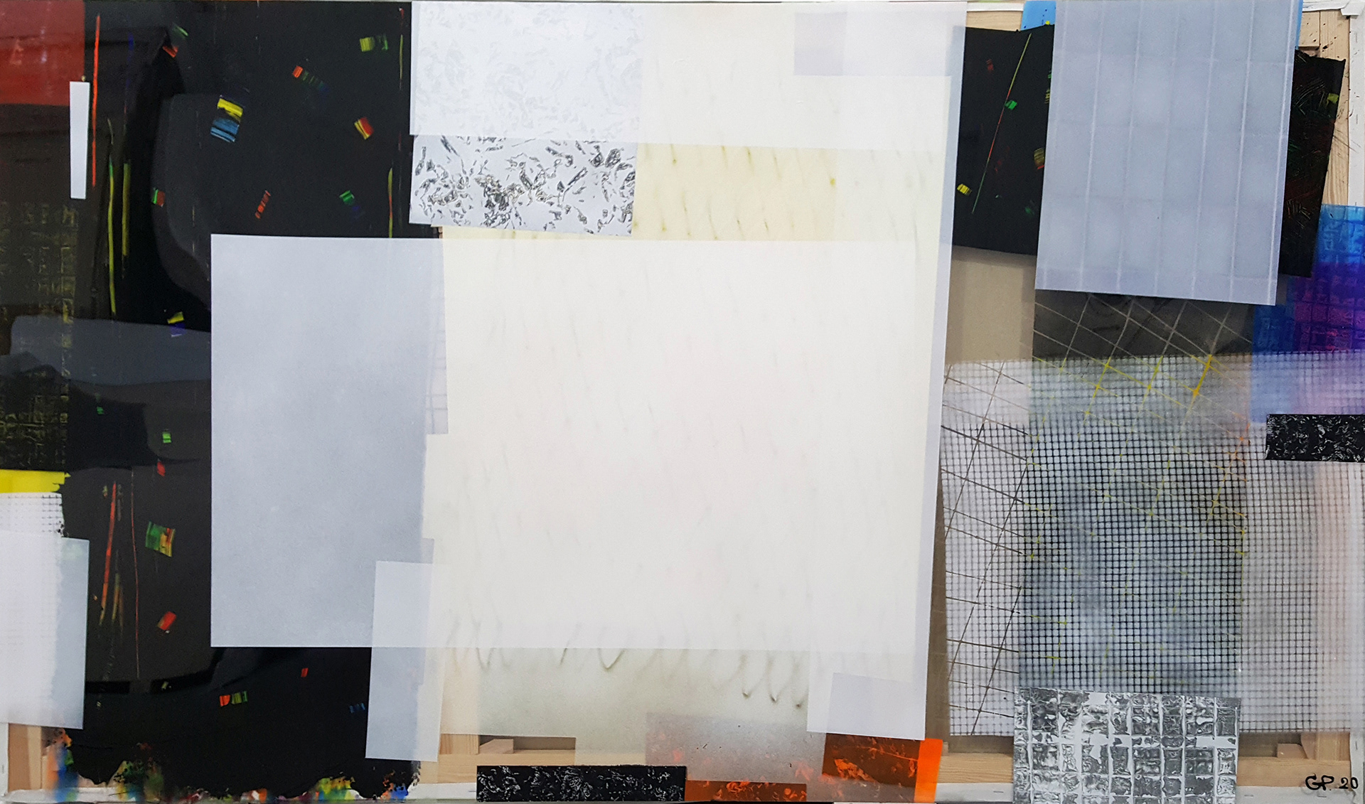 P 191215 - 114 x 195cm/44,8’x76,7’ - Polymer and spray paint on polycarbonate, on returned canvas