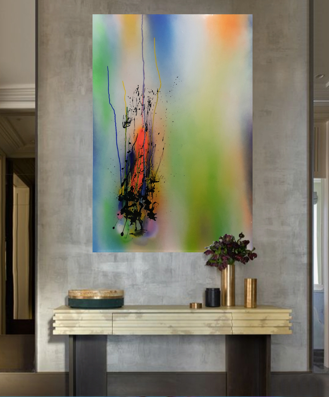 Peinture 200803 - 146x97cm/57,4’x38,1’ - Polymer and spray paint on polycarbonate, on canvas