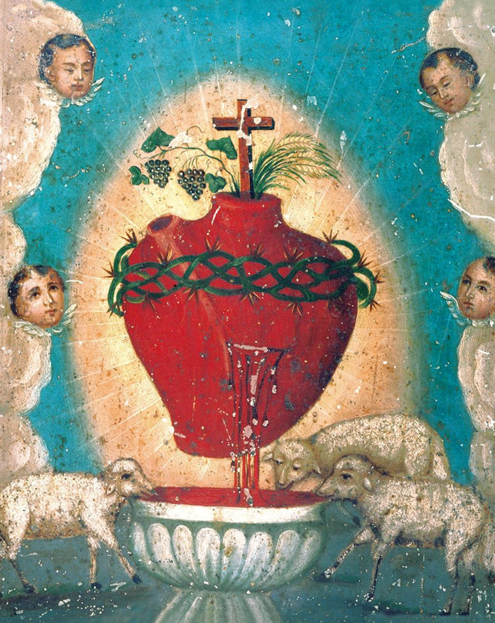 The Bleeding Heart (Lamb of God) anonymous, oil on tin, 19th century, Mexico