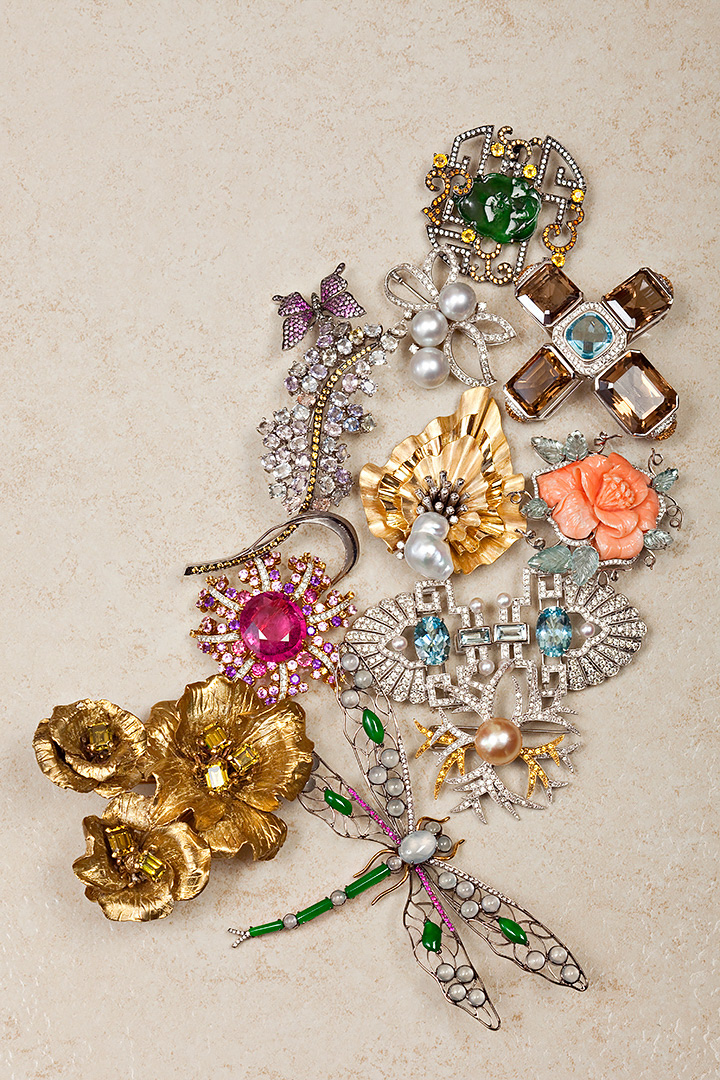 A collection of pins and brooches photographed by a jewelry photography specialist in Metro Manila, Philippines.