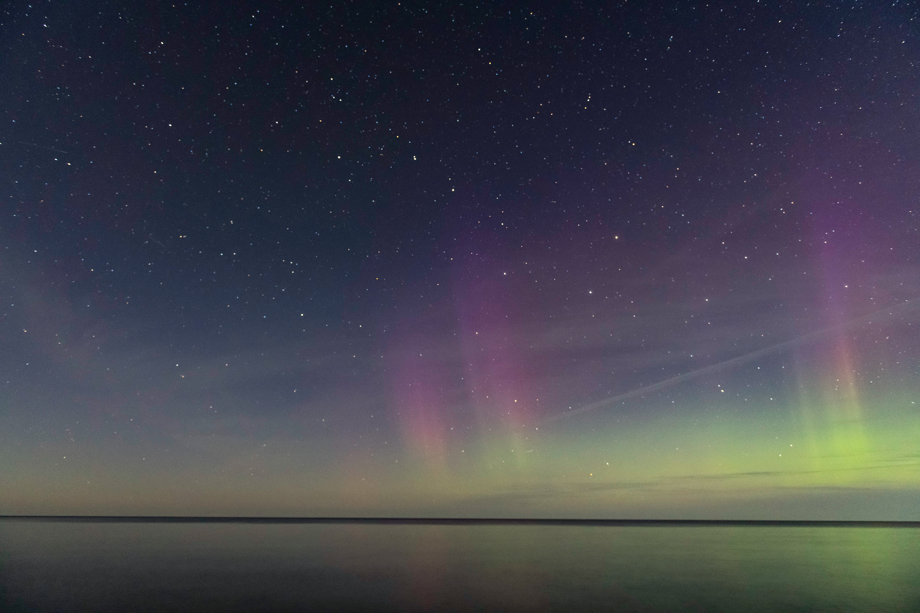 Aurora borealis over Lake Superior and Pictured Rocks Nat'l Lakeshore