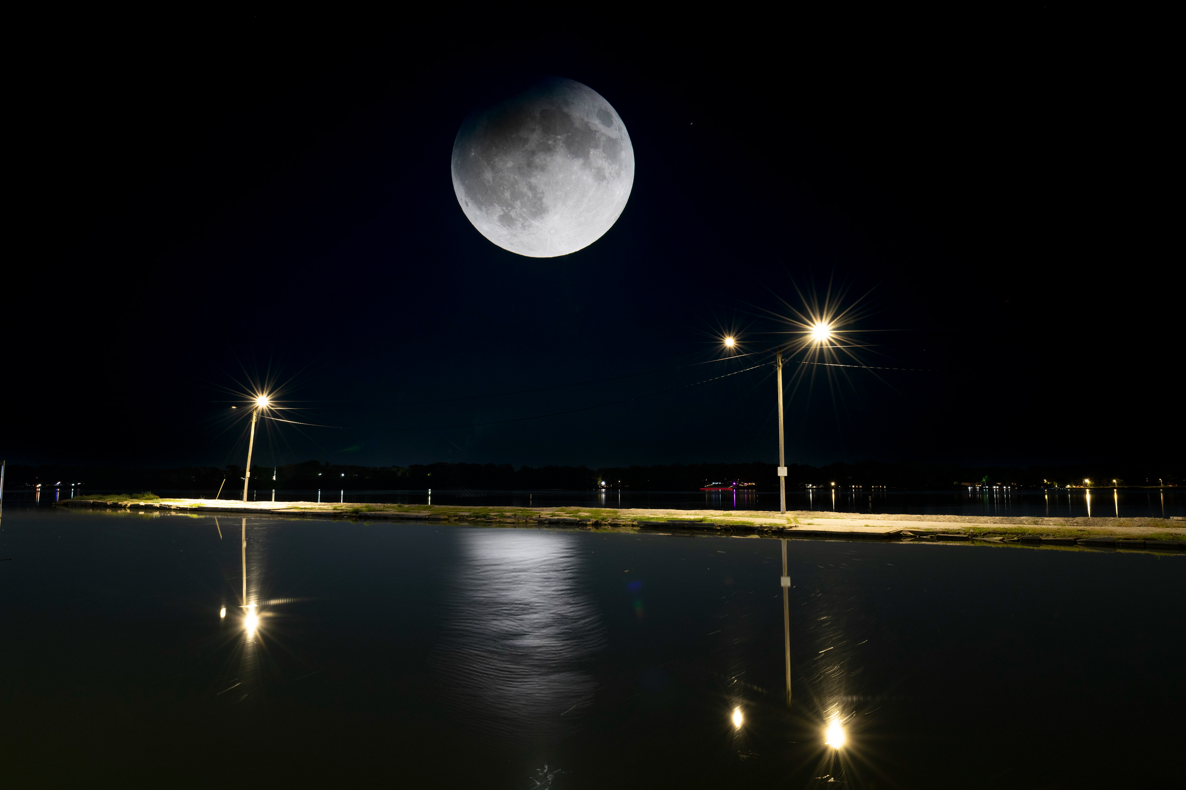Eclipsed Moon over Lake Decatur 2024