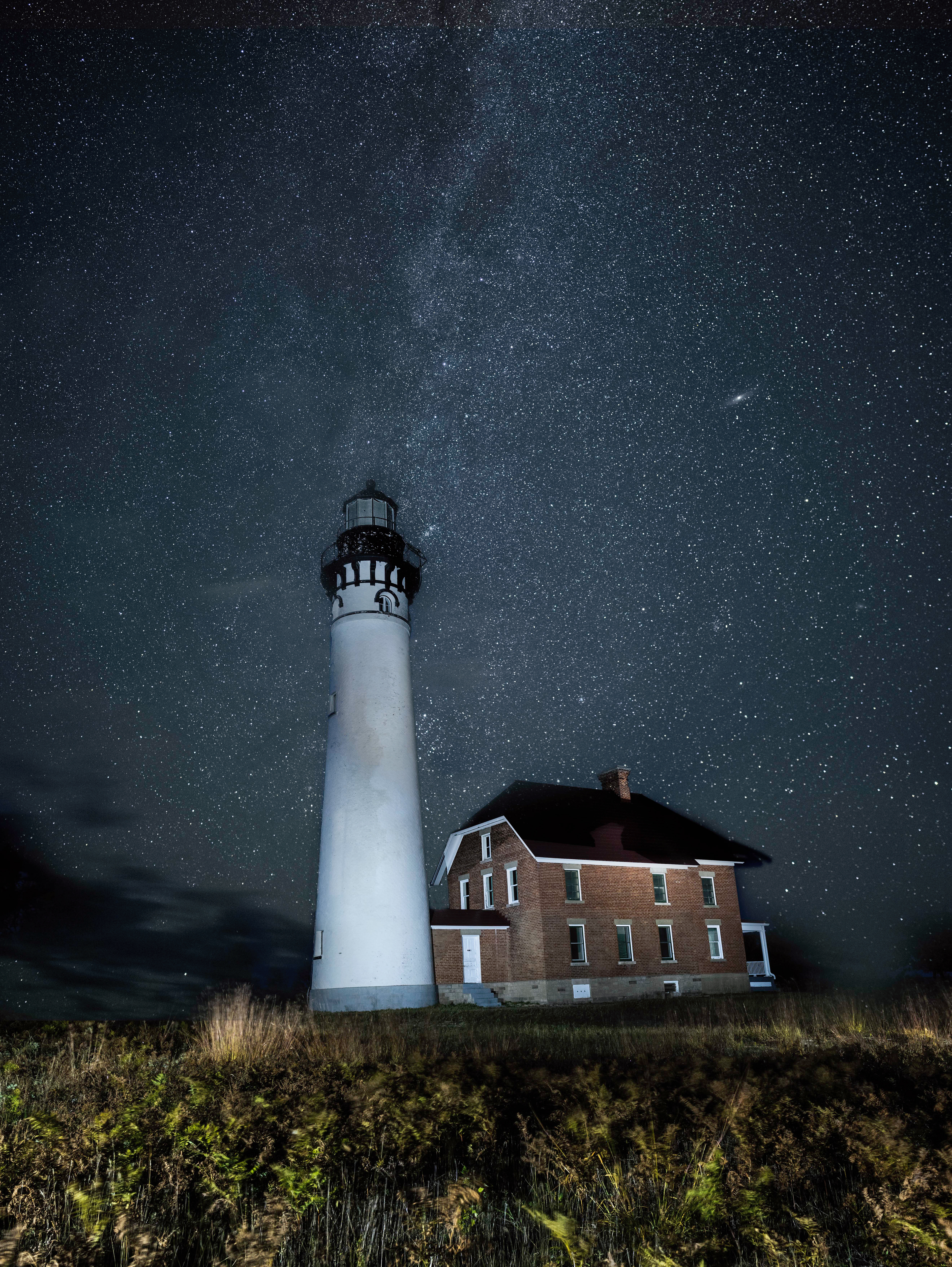 Au Sable Lighthouse with Milkyway and Andromeda galaxy