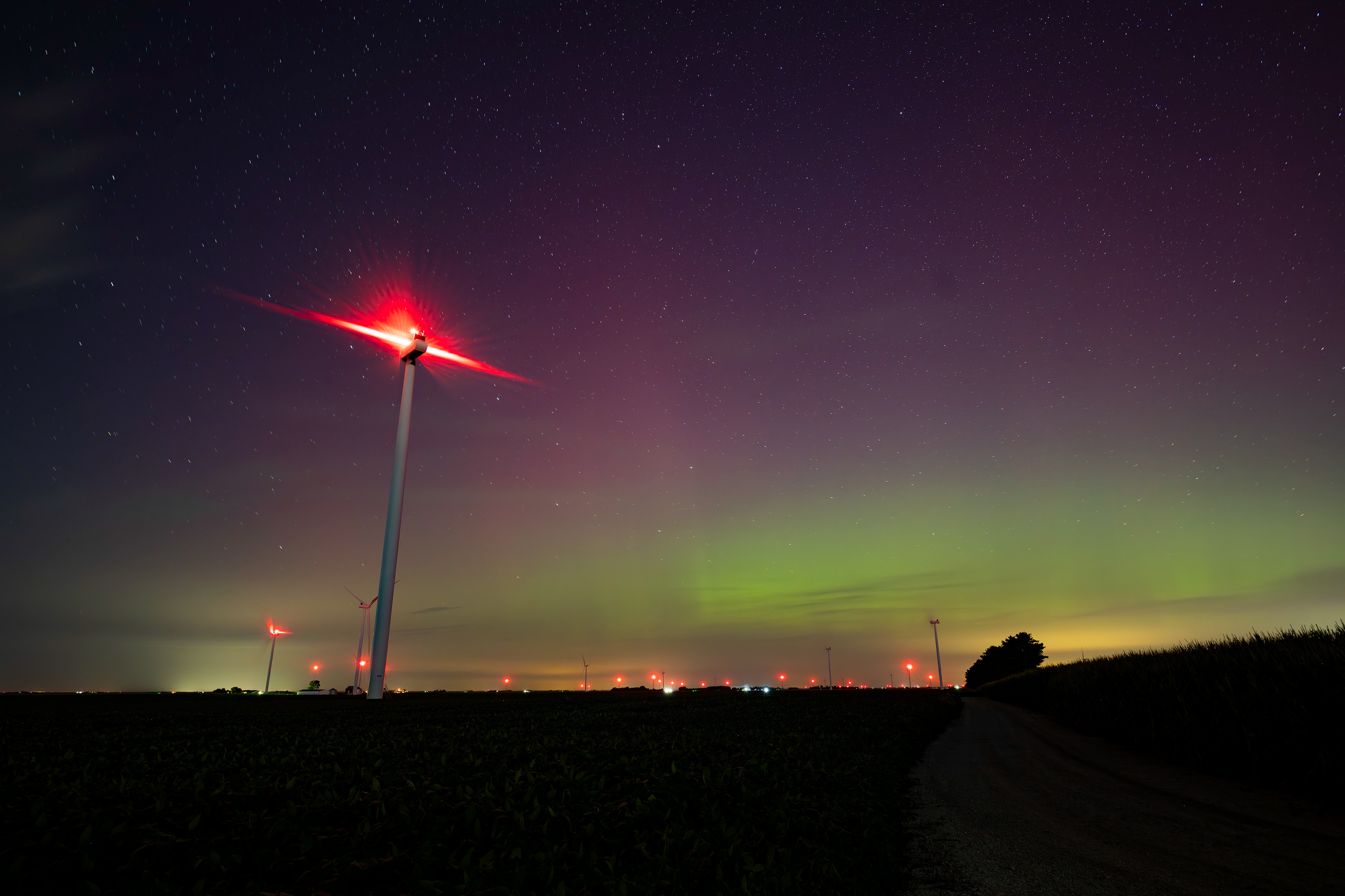 Northern Lights over Wind Farm